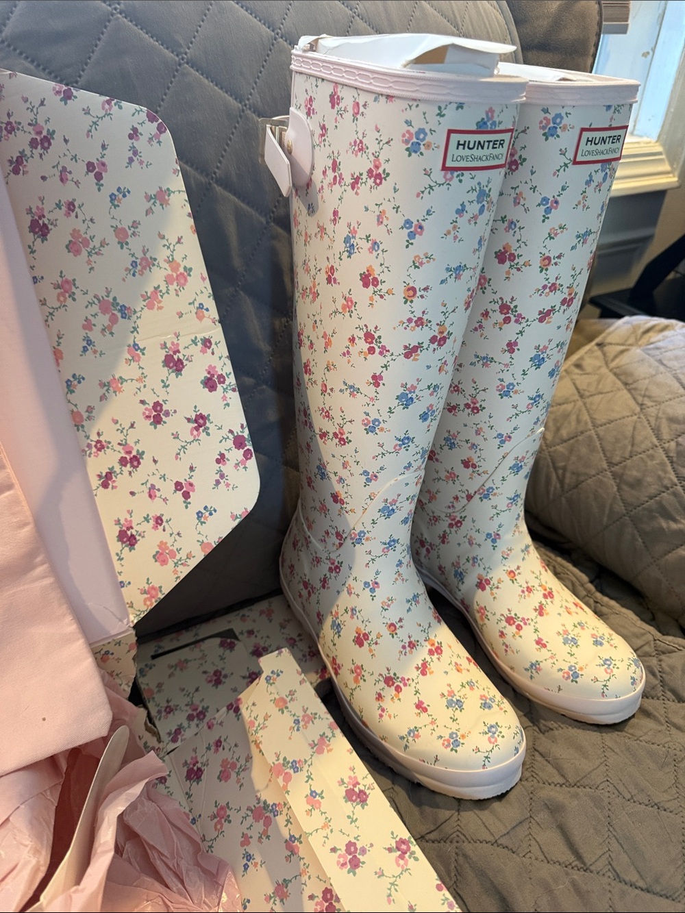 Hunter x LoveShackFancy Cream Floral Tall Rain Boots - Picture 5 of 6